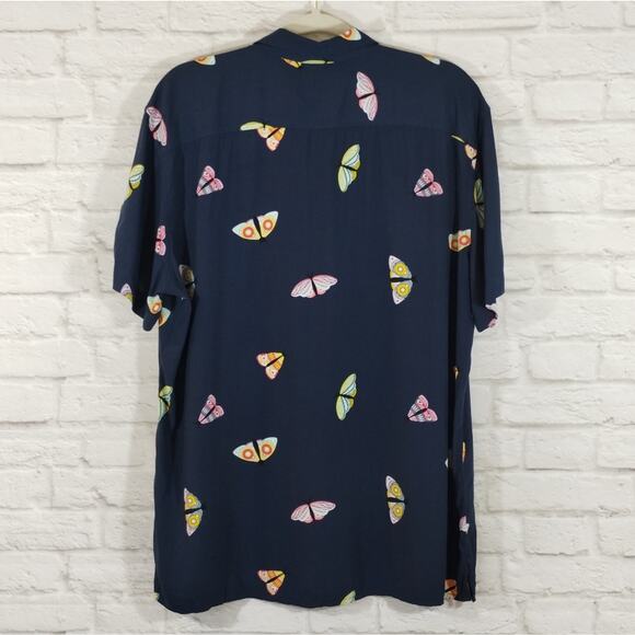 A Goodfellow & Co Men's Navy Colorful Butterfly Moth Button Down Shirt NWT L - Picture 7 of 11